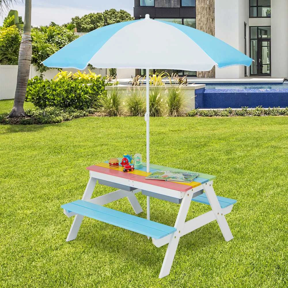 Promotions Vaikų pikniko stalas, 3-in-1 lauko vandens ir smėlio stalas, 92.7x86.4x49.5 cm, mėlynas