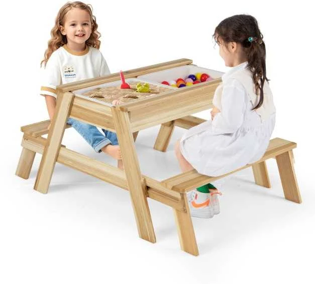 Promotions Vaikų pikniko stalo ir suoliukų komplektas, 90x78x55.5 cm, natūralus, medis