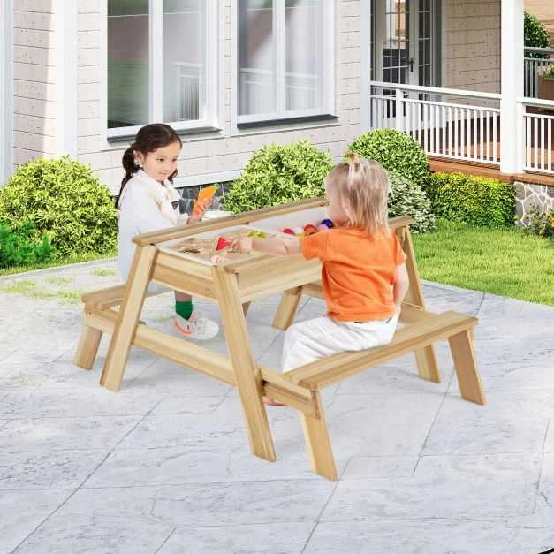 Promotions Vaikų pikniko stalo ir suoliukų komplektas, 90x78x55.5 cm, natūralus, medis