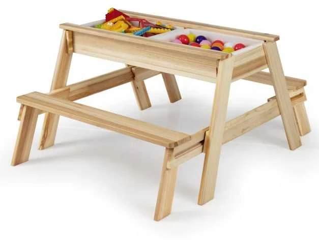 Promotions Vaikų pikniko stalo ir suoliukų komplektas, 90x78x55.5 cm, natūralus, medis