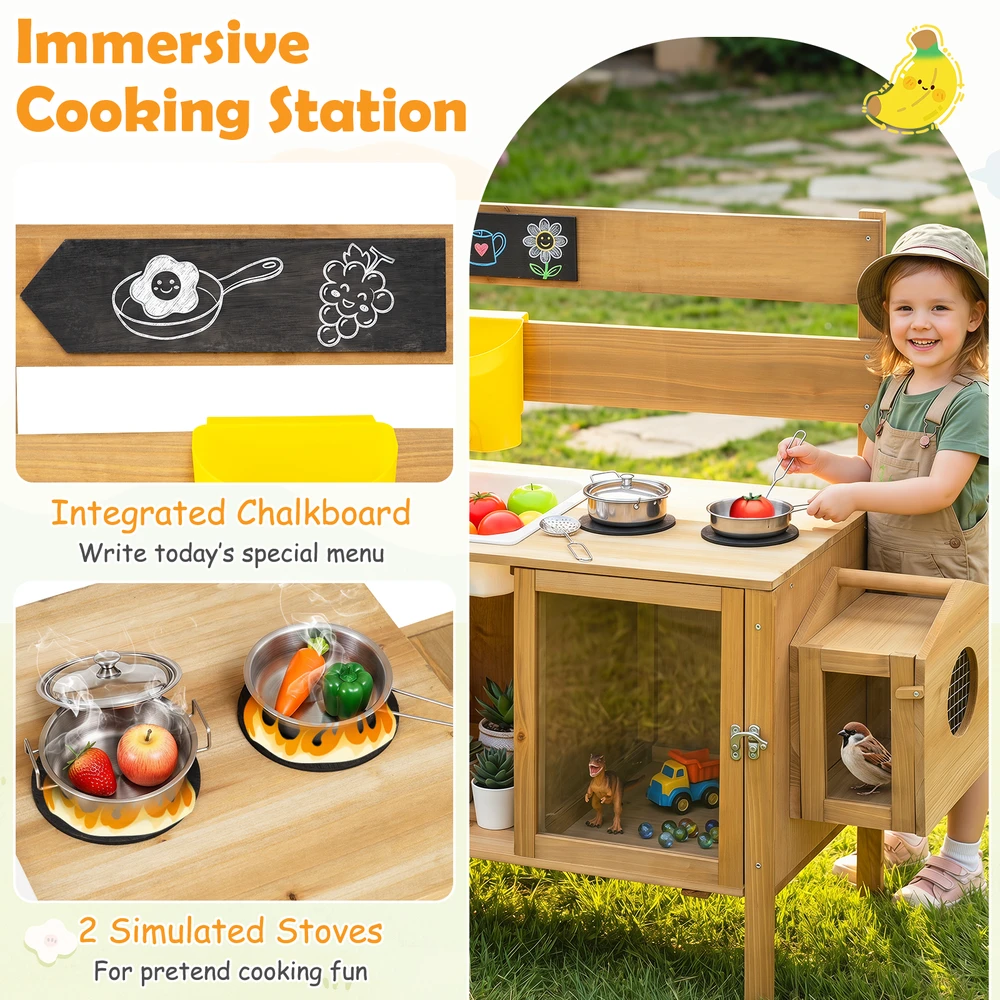 Promotions Vaikų purvo virtuvė su nuimama paukščių narveliu ir viryklėmis 107x35,5x96,5 cm natūrali