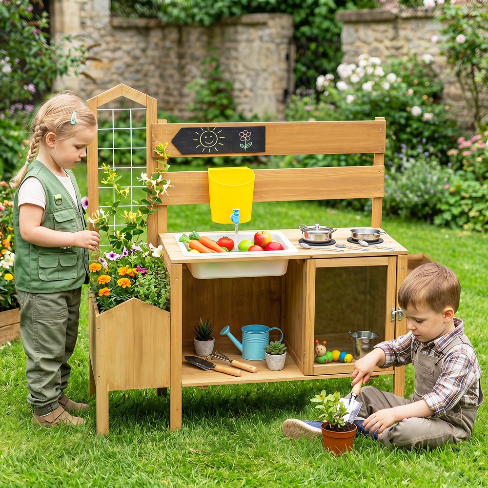Promotions Vaikų purvo virtuvė su nuimama paukščių narveliu ir viryklėmis 107x35,5x96,5 cm natūrali