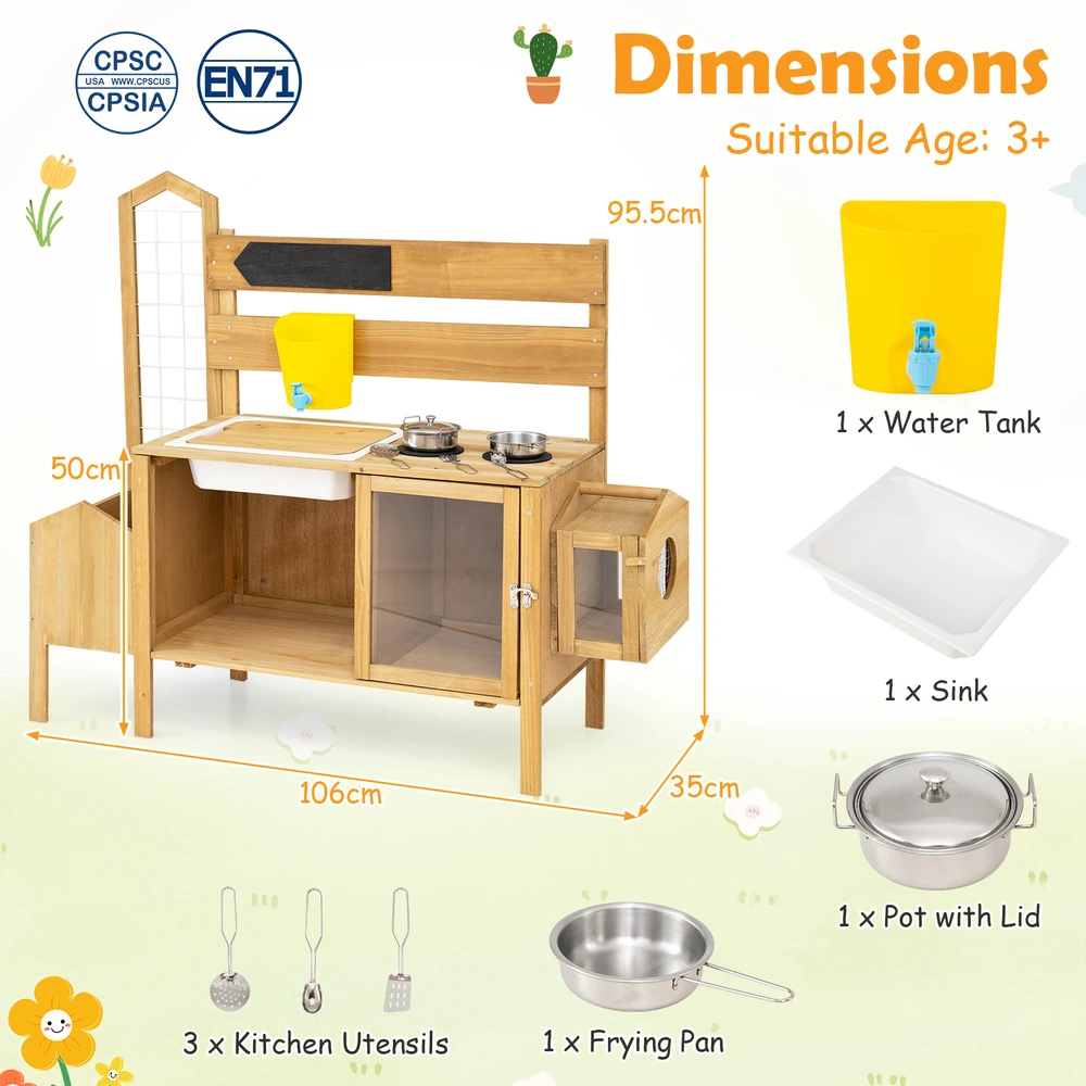 Promotions Vaikų purvo virtuvė su nuimama paukščių narveliu ir viryklėmis 107x35,5x96,5 cm natūrali