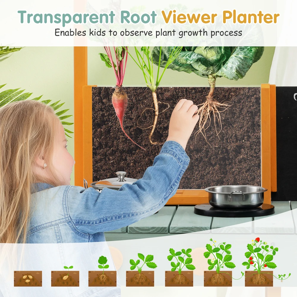 Promotions Vaikų purvo virtuvėlės žaidimų rinkinys su šaknų stebėjimo vazonėliu 69x36x110 cm, margas