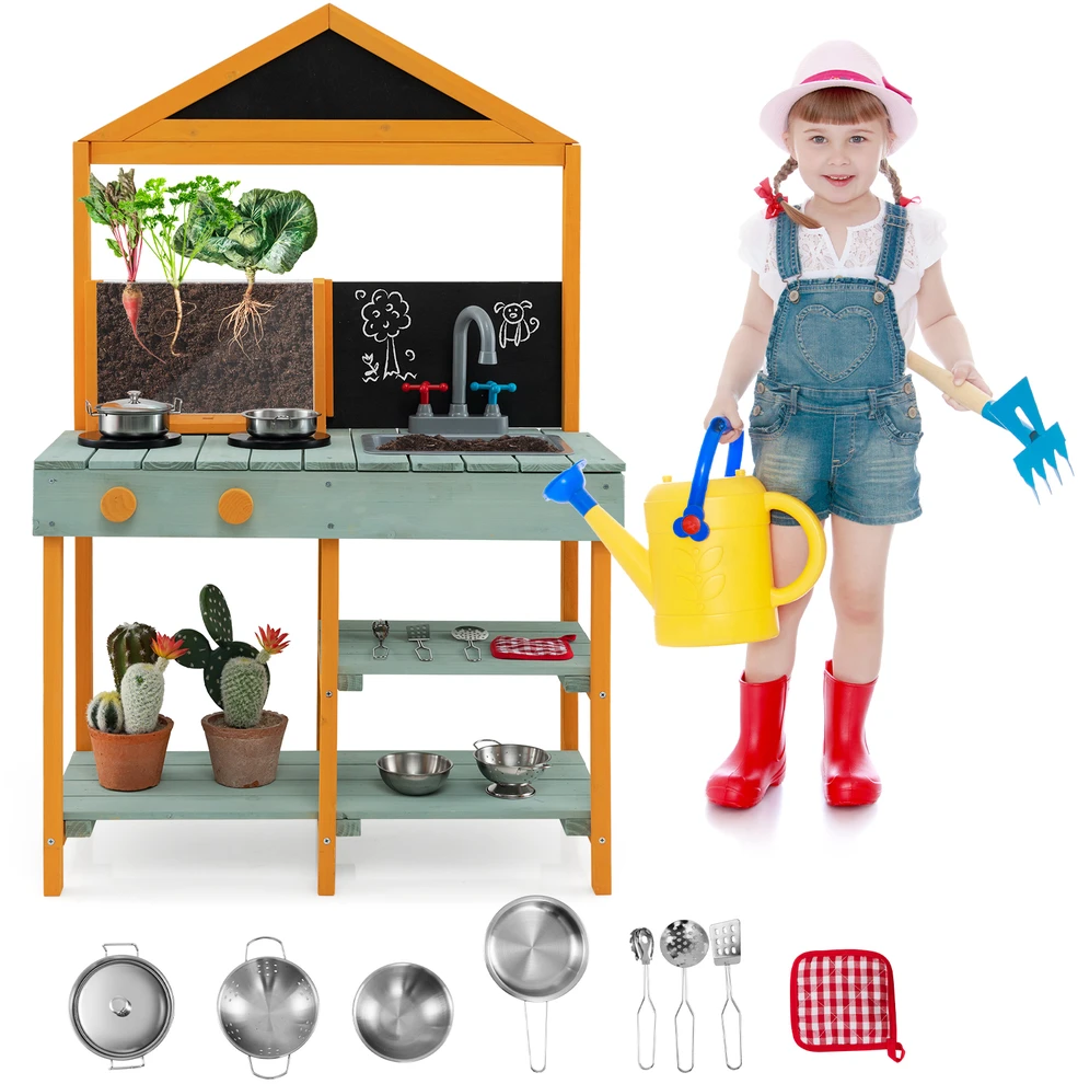 Promotions Vaikų purvo virtuvėlės žaidimų rinkinys su šaknų stebėjimo vazonėliu 69x36x110 cm, margas