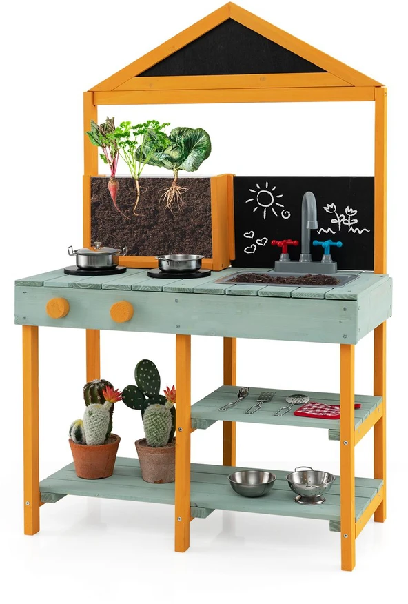 Promotions Vaikų purvo virtuvėlės žaidimų rinkinys su šaknų stebėjimo vazonėliu 69x36x110 cm, margas