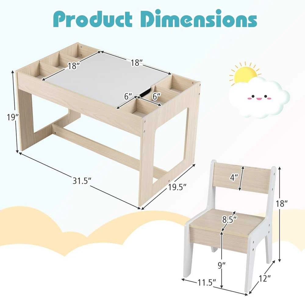 Promotions Vaikų stalas ir 2 kėdžių komplektas, 80x49.5x48.3 cm, natūralios spalvos, MDF