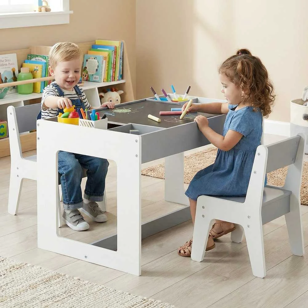 Promotions Vaikų stalas ir 2 kėdžių komplektas, 80x49.5x48.3 cm, pilka, kreidinis paviršius