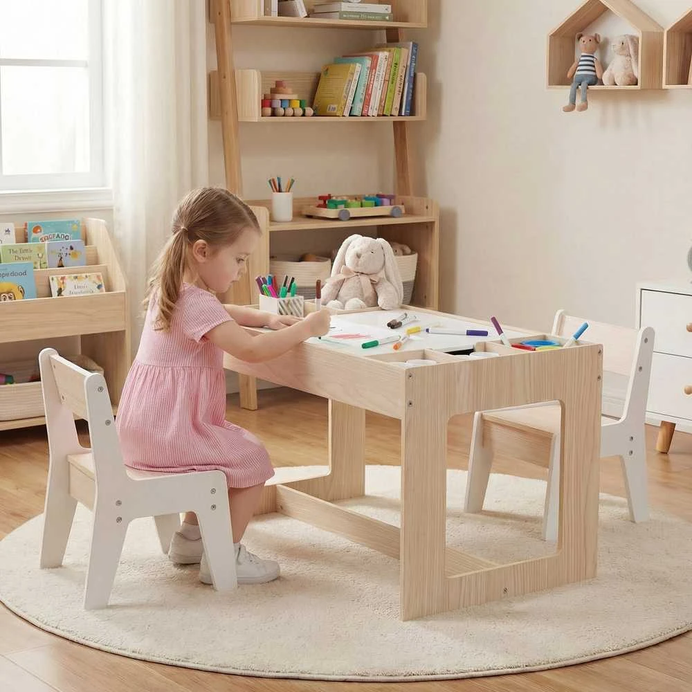 Promotions Vaikų stalas ir 2 kėdžių komplektas, 80x49.5x48.3 cm, natūralios spalvos, MDF