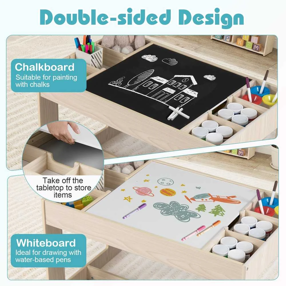 Promotions Vaikų stalas ir 2 kėdžių komplektas, 80x49.5x48.3 cm, natūralios spalvos, MDF