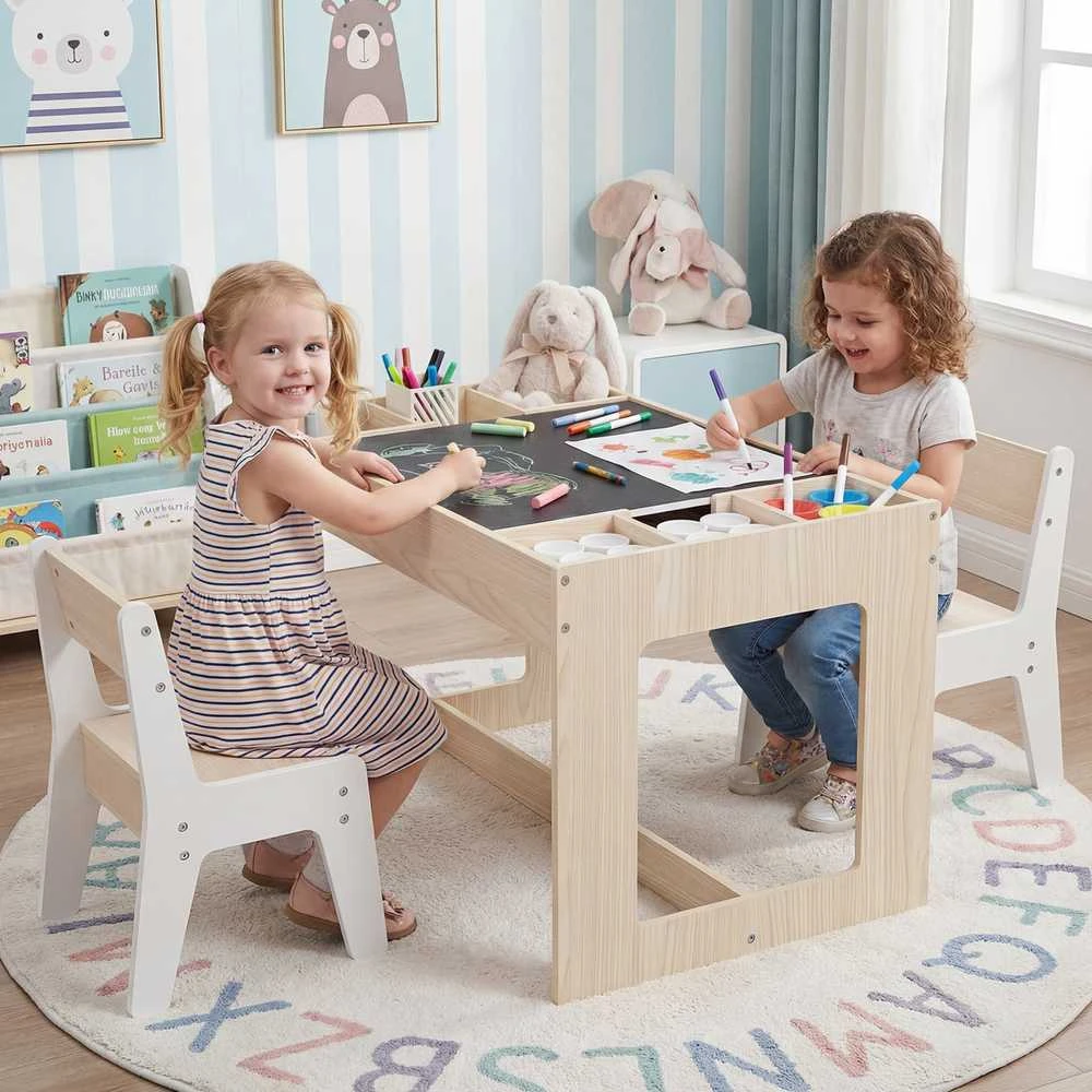 Promotions Vaikų stalas ir 2 kėdžių komplektas, 80x49.5x48.3 cm, natūralios spalvos, MDF