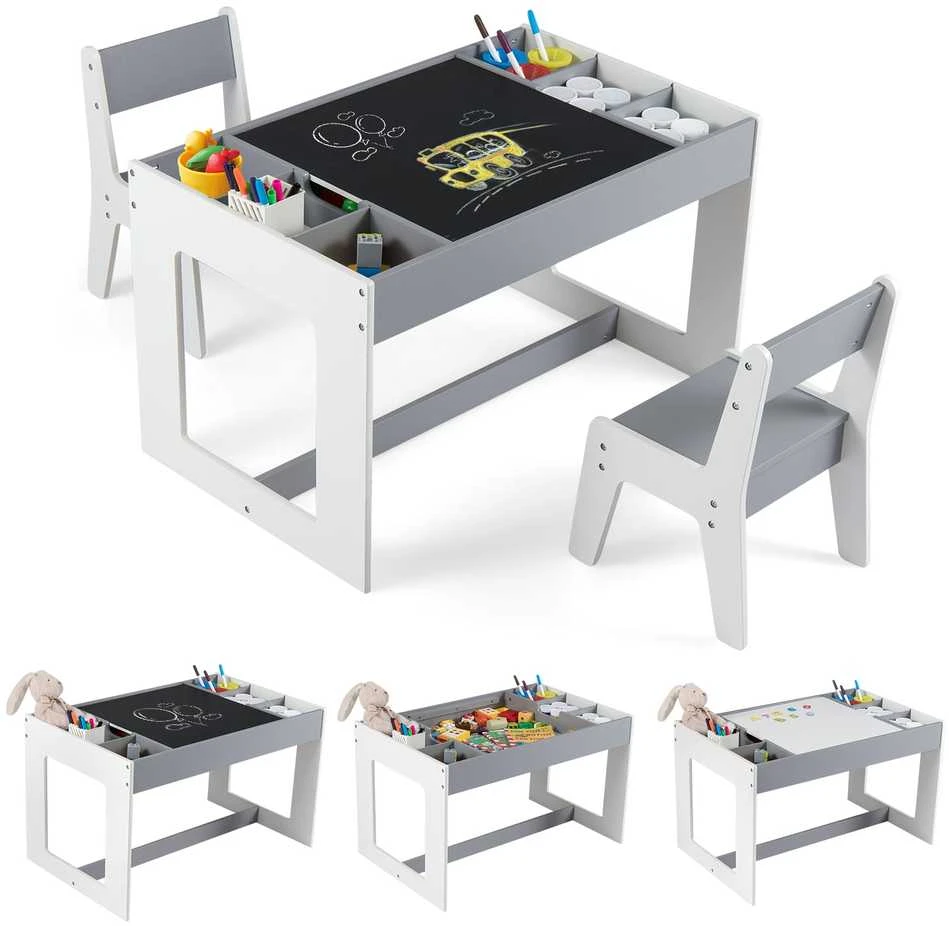 Promotions Vaikų stalas ir 2 kėdžių komplektas, 80x49.5x48.3 cm, pilka, kreidinis paviršius