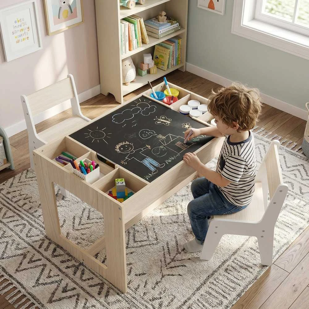 Promotions Vaikų stalas ir 2 kėdžių komplektas, 80x49.5x48.3 cm, natūralios spalvos, MDF