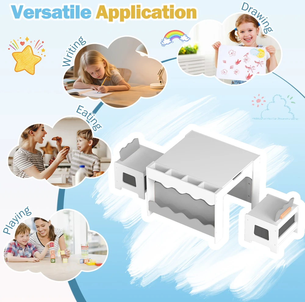 Promotions Vaikų veiklos stalas ir 2 kėdžių komplektas 66x63,5x48,3 cm baltas/pilkas