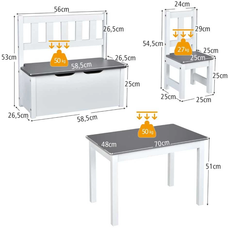 Promotions Vaikų veiklos stalo rinkinys, 70x48x50 cm, natūrali pilka