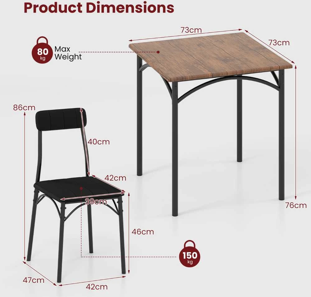 Promotions Valgomojo stalo komplektas, 73x73x76 cm, Juoda