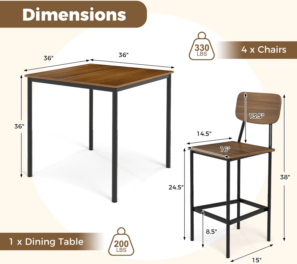 Promotions Valgomojo komplektas 5 vnt. 90x90x90 cm riešutmedžio