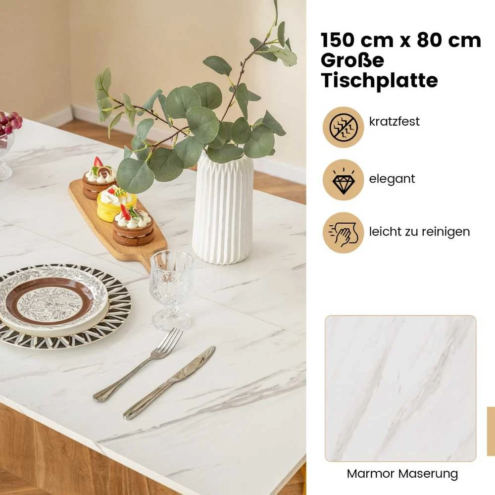 Promotions Valgomojo stalo komplektas, 150x80x75 cm, baltas, auksinis
