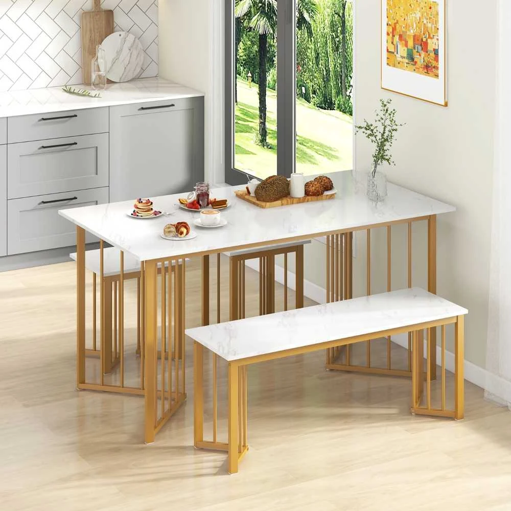 Promotions Valgomojo stalo komplektas, 150x80x75 cm, baltas, auksinis