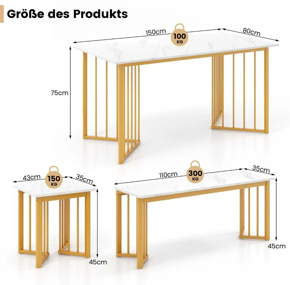 Promotions Valgomojo stalo komplektas, 150x80x75 cm, baltas, auksinis