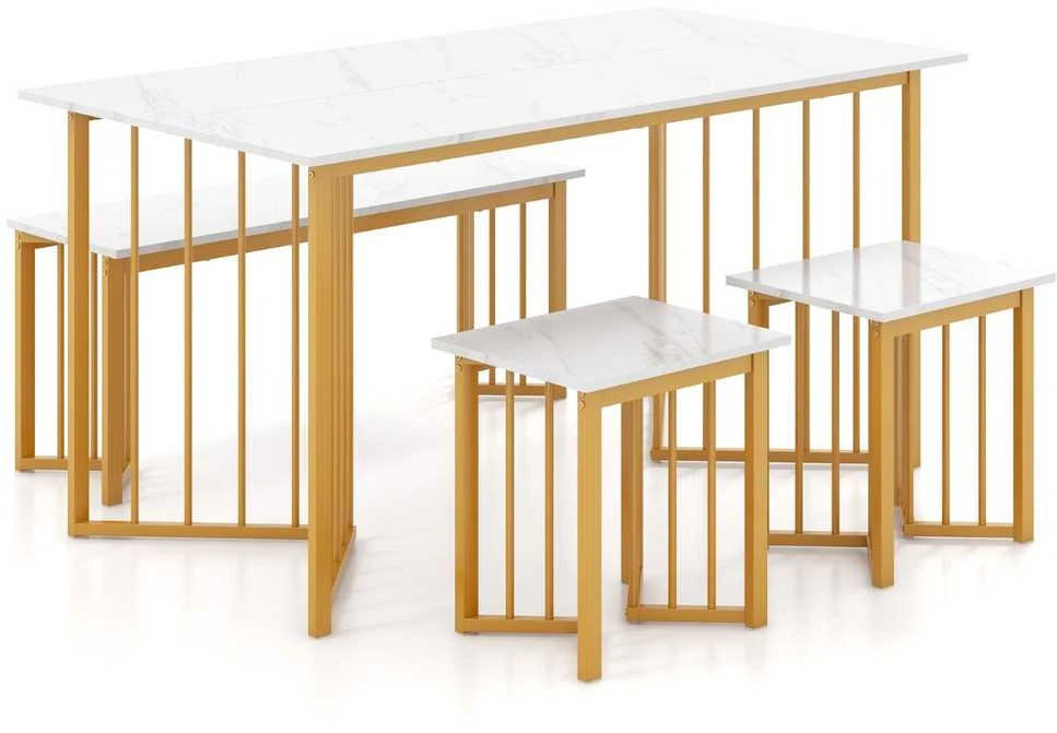 Promotions Valgomojo stalo komplektas, 150x80x75 cm, baltas, auksinis