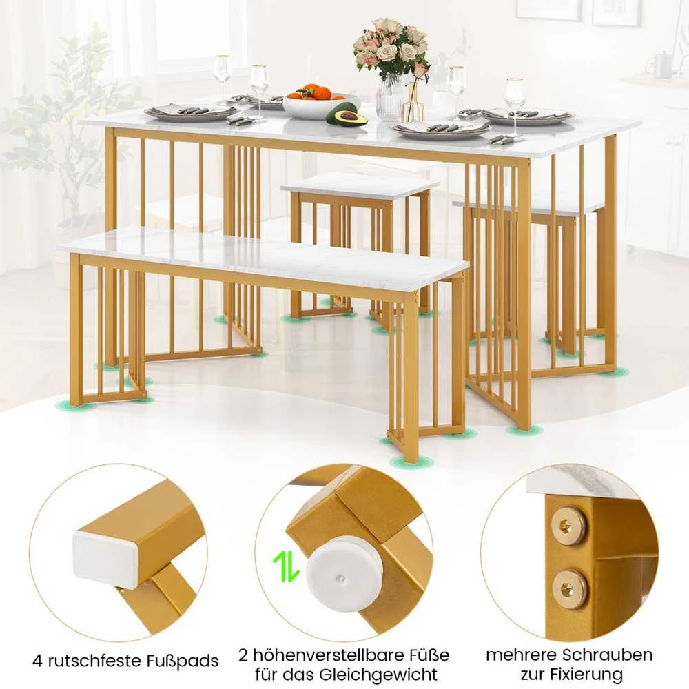 Promotions Valgomojo stalo komplektas, 150x80x75 cm, baltas, auksinis