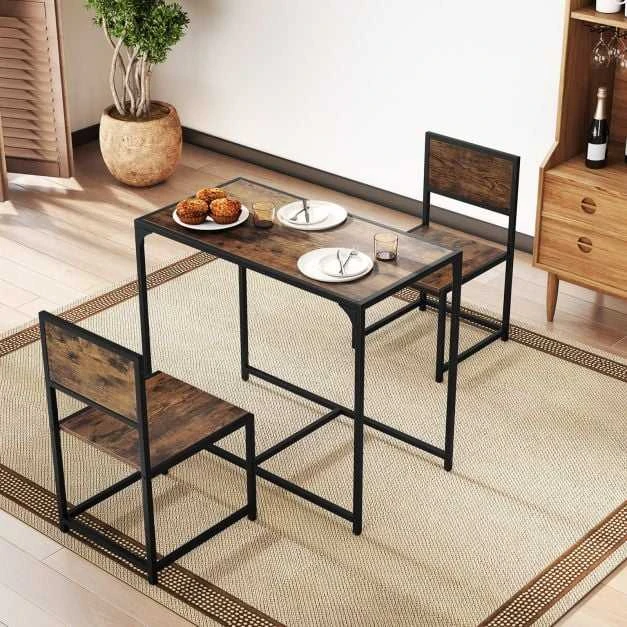 Promotions Valgomojo stalo komplektas, 3 dalių, 90x47x76 cm, rudas, metalinis rėmas