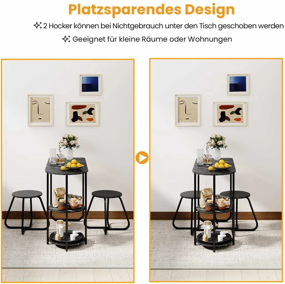 Promotions Valgomojo stalo komplektas, 3 dalių industrinis, 110x45x78 cm, juodas, mediena ir metalas