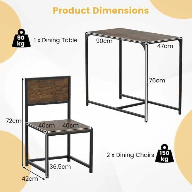 Promotions Valgomojo stalo komplektas, 3 dalių, 90x47x76 cm, rudas, metalinis rėmas