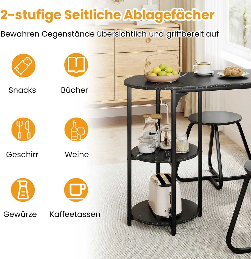 Promotions Valgomojo stalo komplektas, 3 dalių industrinis, 110x45x78 cm, juodas, mediena ir metalas