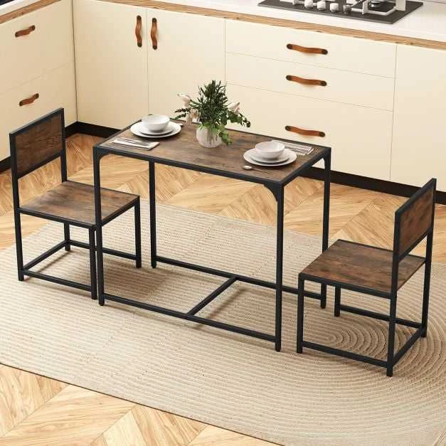 Promotions Valgomojo stalo komplektas, 3 dalių, 90x47x76 cm, rudas, metalinis rėmas