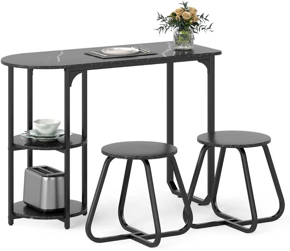 Promotions Valgomojo stalo komplektas, 3 dalių industrinis, 110x45x78 cm, juodas, mediena ir metalas