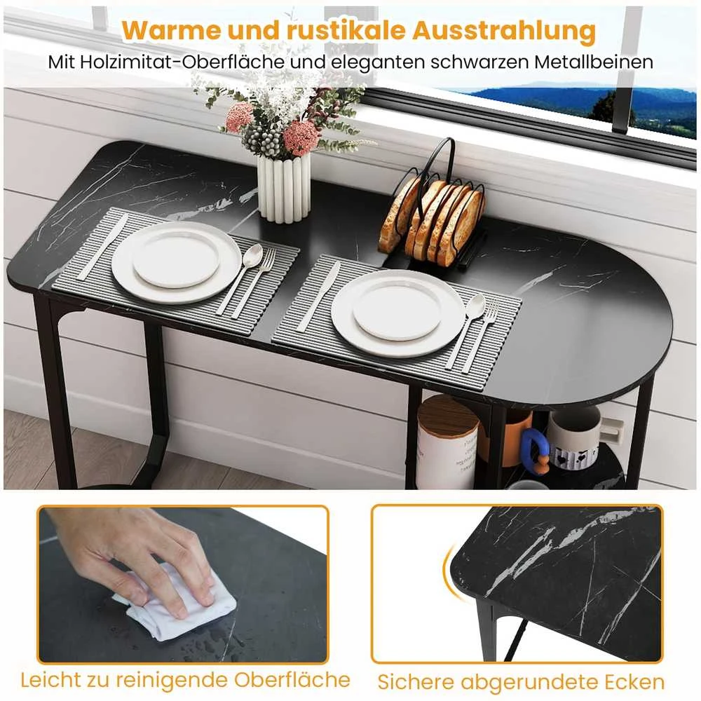 Promotions Valgomojo stalo komplektas, 3 dalių industrinis, 110x45x78 cm, juodas, mediena ir metalas