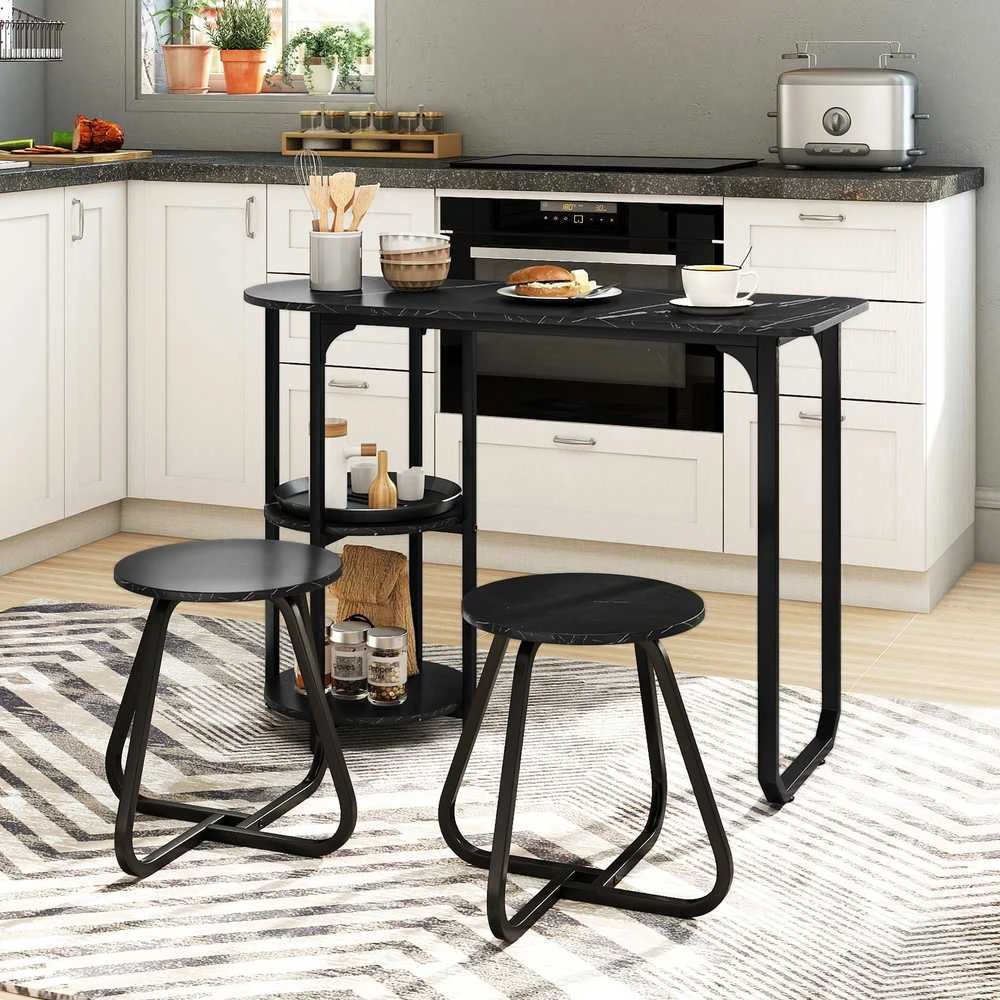 Promotions Valgomojo stalo komplektas, 3 dalių industrinis, 110x45x78 cm, juodas, mediena ir metalas