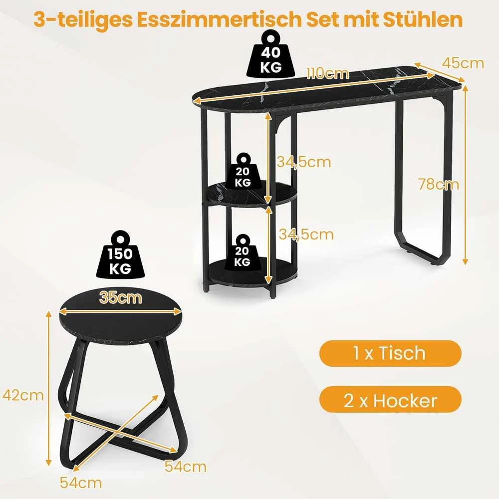 Promotions Valgomojo stalo komplektas, 3 dalių industrinis, 110x45x78 cm, juodas, mediena ir metalas