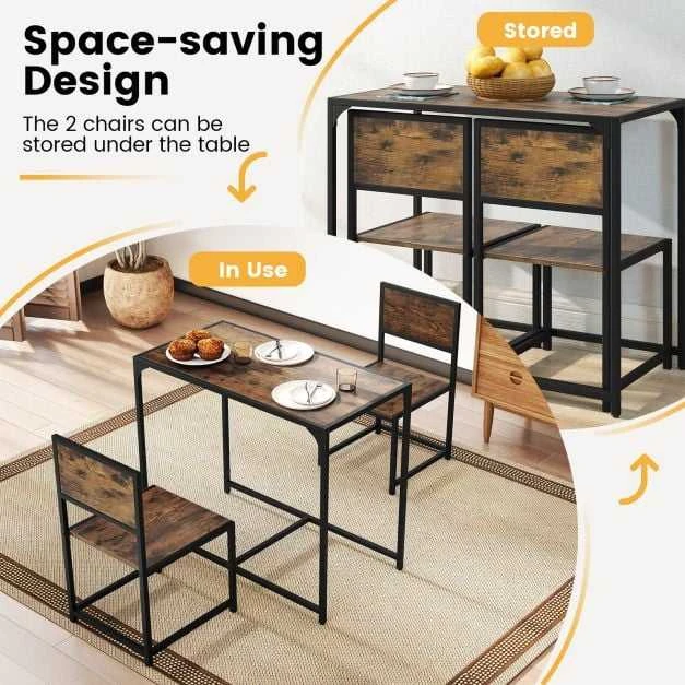 Promotions Valgomojo stalo komplektas, 3 dalių, 90x47x76 cm, rudas, metalinis rėmas
