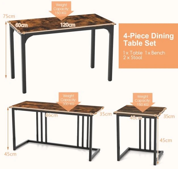 Promotions Valgomojo stalo komplektas, 4 dalių, 120x60x75 cm, rudas