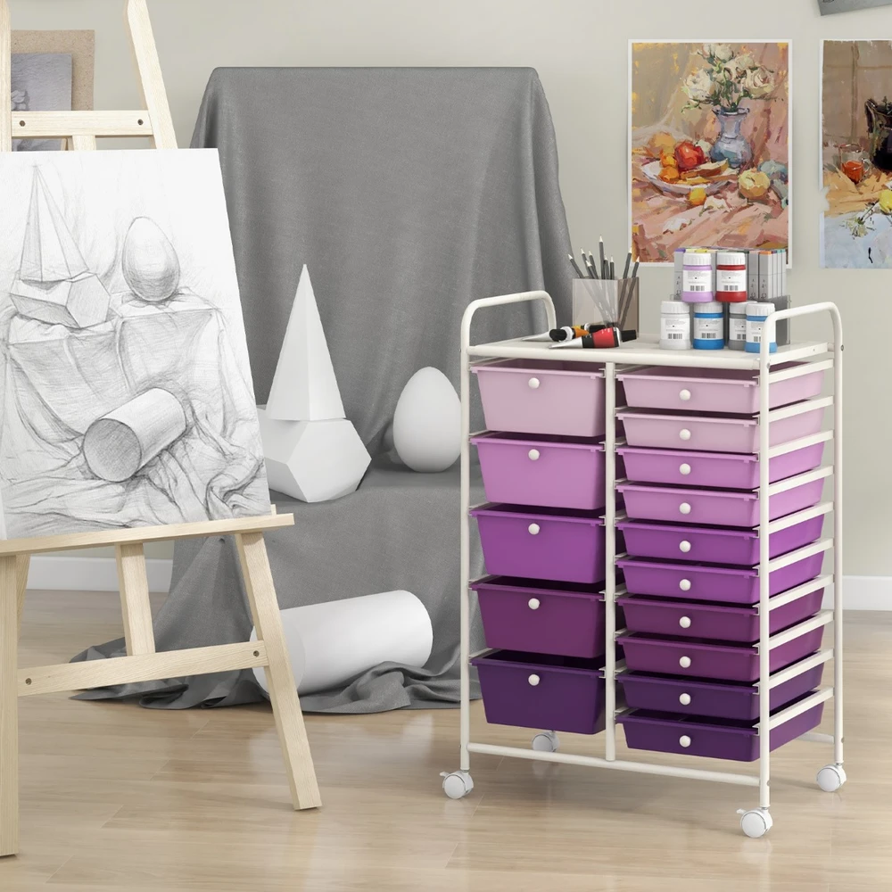 Promotions Vežimėlis su 15 stalčių, violetinis