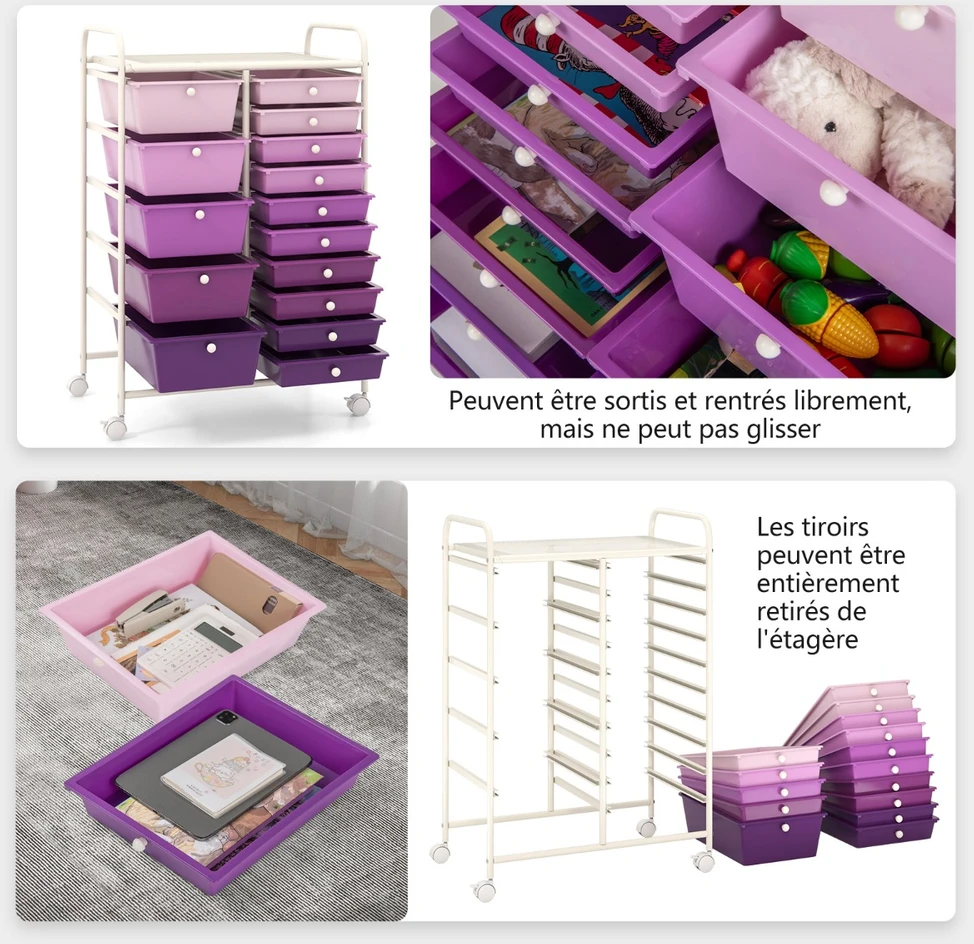 Promotions Vežimėlis su 15 stalčių, violetinis