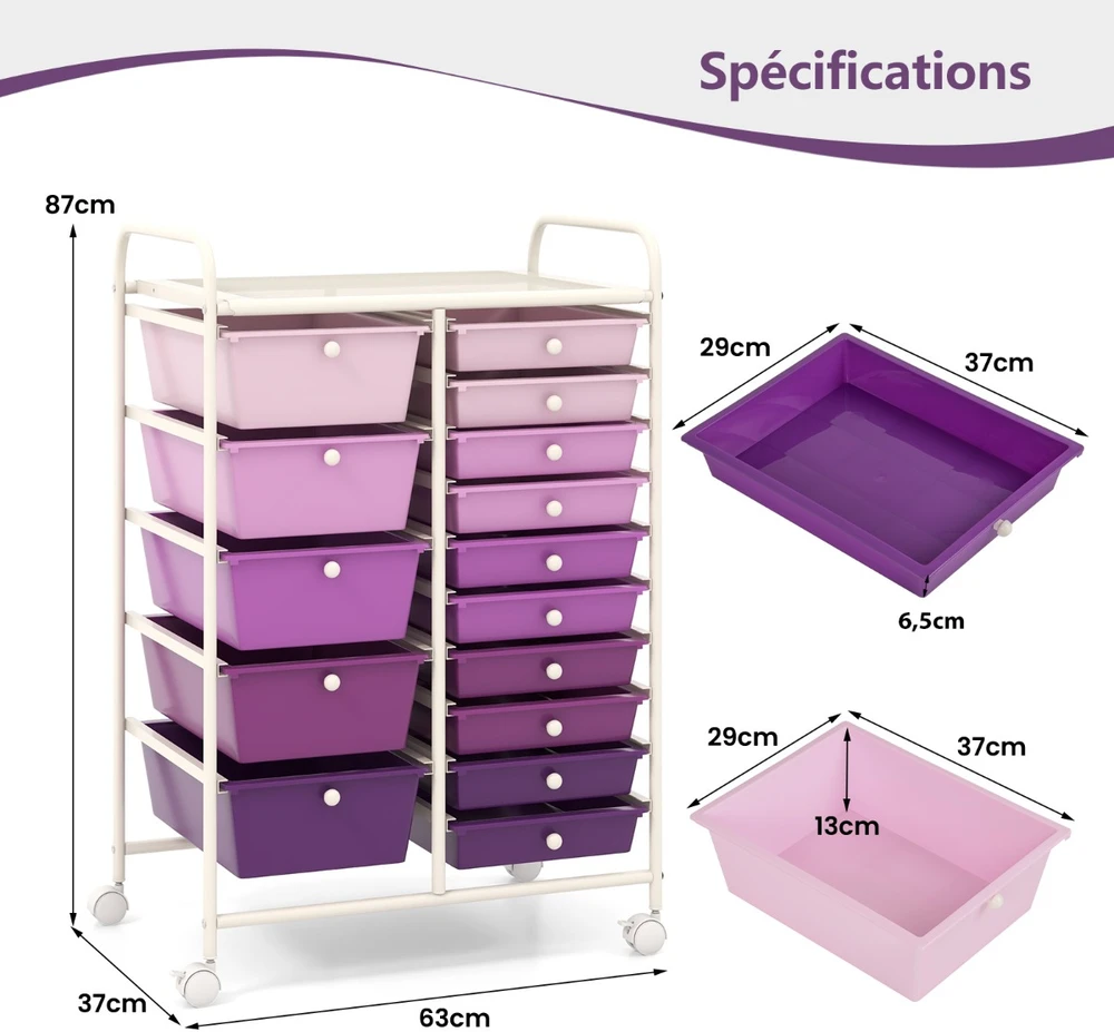 Promotions Vežimėlis su 15 stalčių, violetinis