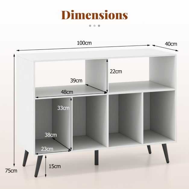Promotions Vinilo plokštelių stovas, 5 kojų patefono stovas su lentynomis daiktams laikyti, baltas