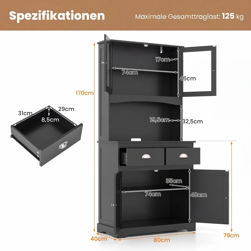 Promotions Virtuvės bufeto spintelė su viršutine dalimi 80x40x170 cm juoda