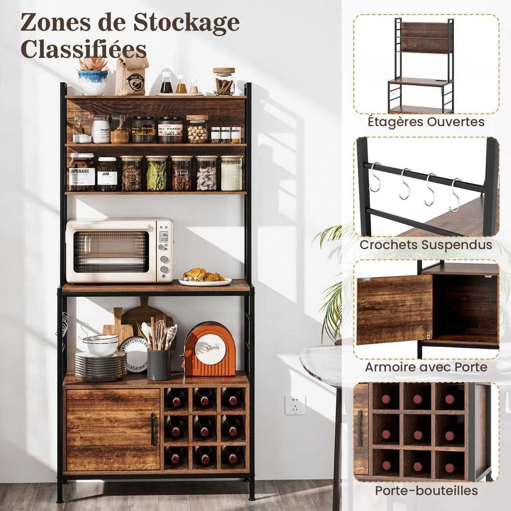 Promotions Virtuvės lentyna su lizdu, vyno lentyna 9 buteliams, 80x40x170 cm, juoda