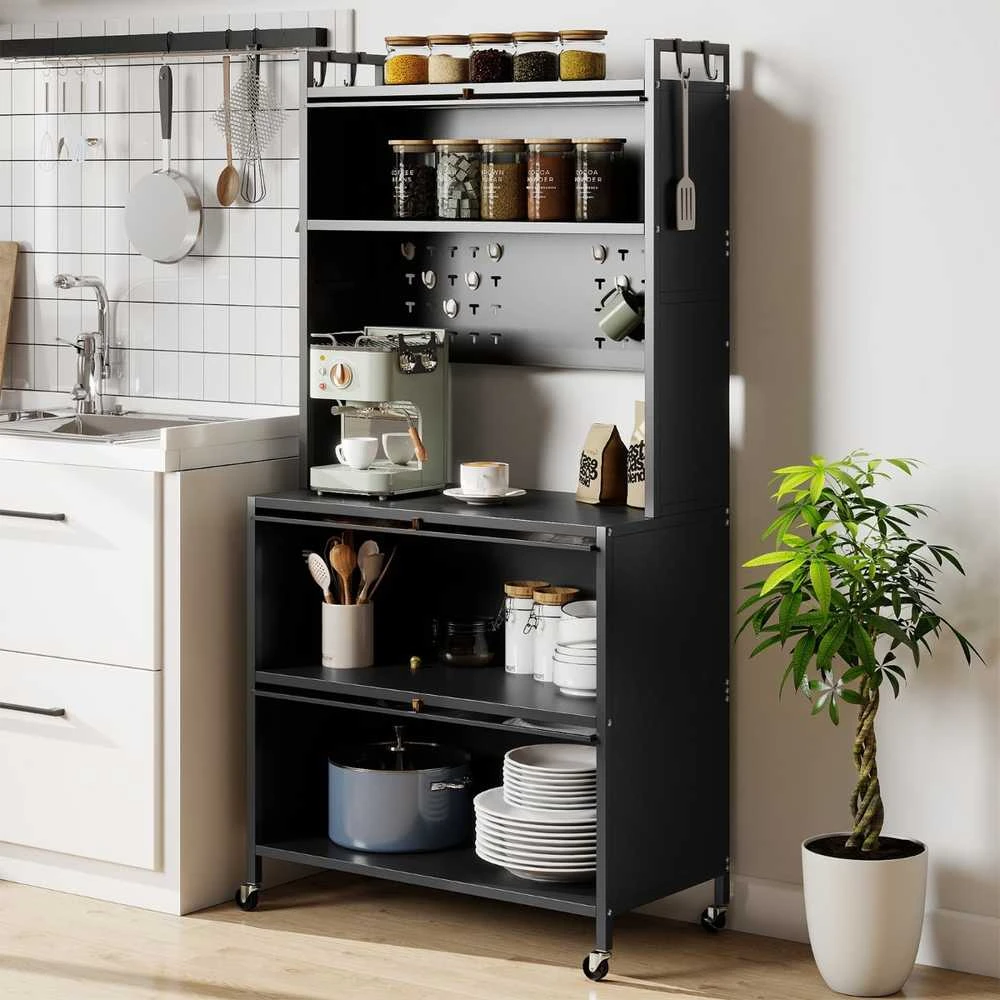 Promotions Virtuvės spintelė, 5 lentynų mikrobangų krosnelės stovas, pilka, metalas