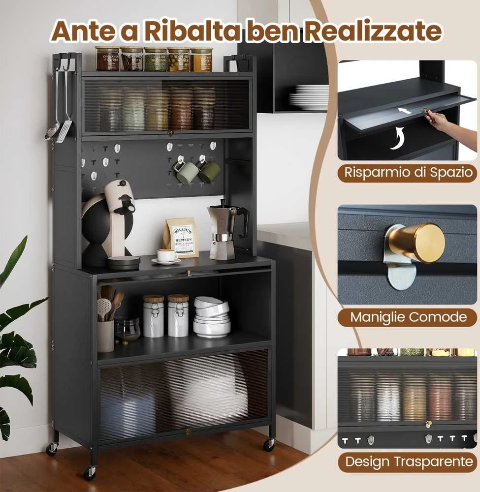 Promotions Virtuvės spintelė, 5 lentynų mikrobangų krosnelės stovas, pilka, metalas