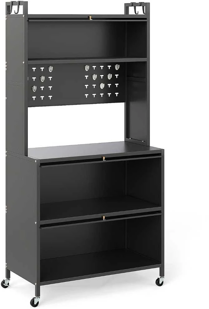 Promotions Virtuvės spintelė, 5 lentynų mikrobangų krosnelės stovas, pilka, metalas
