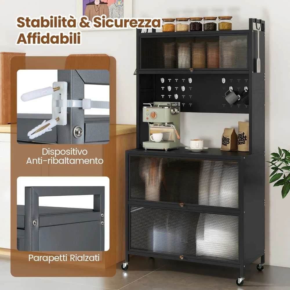 Promotions Virtuvės spintelė, 5 lentynų mikrobangų krosnelės stovas, pilka, metalas