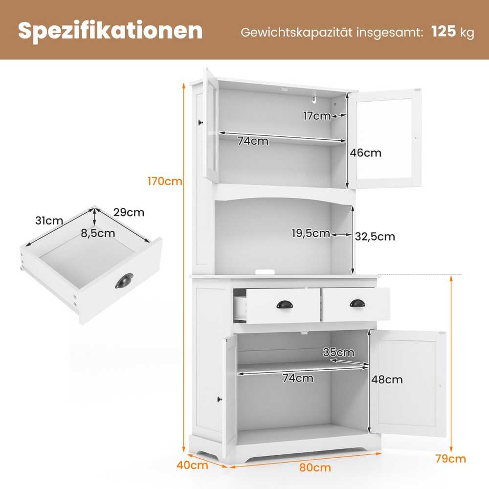 Promotions Virtuvės spintelė su viršutine dalimi, 80x40x170 cm, balta