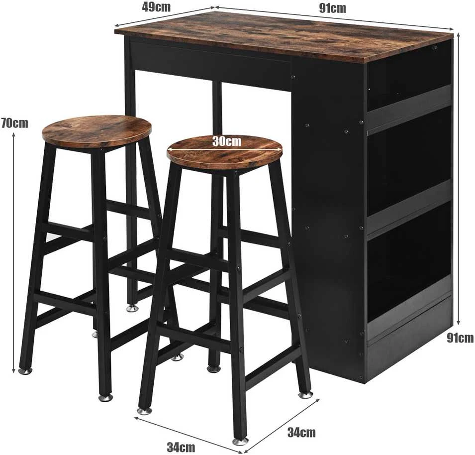 Promotions Virtuvės stalo komplektas, 91.5x49x91.5 cm, kaimiško rudo, juodos spalvos