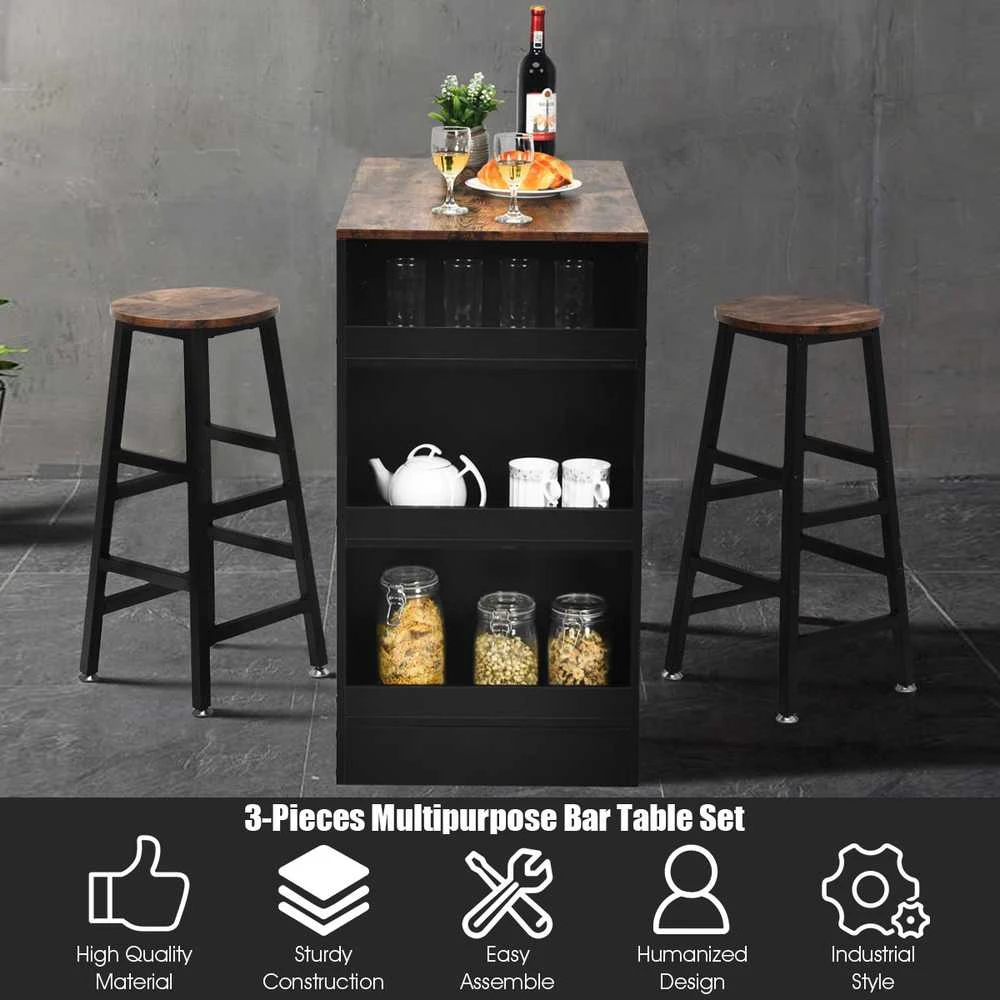 Promotions Virtuvės stalo komplektas, 91.5x49x91.5 cm, kaimiško rudo, juodos spalvos